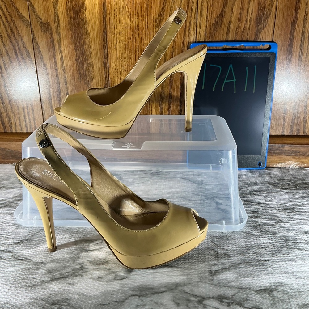 Michael Kors Beige Slingback Peep-Toe Platform Heels